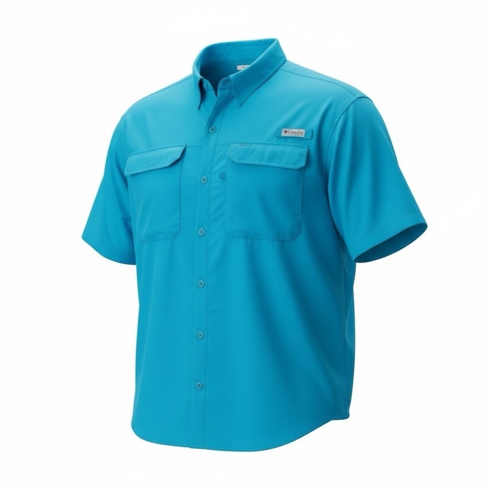 COLUMBIA PFG Fishing Shirt Mens 4X Tall Blue Short Sleeve Button Up 26x34